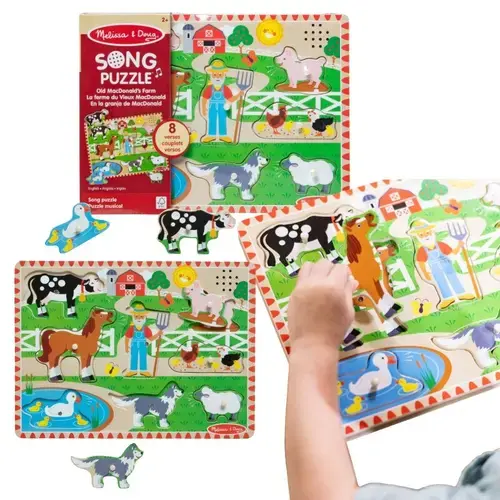 Set Puzzle muzical din lemn Spin Master, 8 piese, cu tabla interactiva, 2 ani+, Multicolor