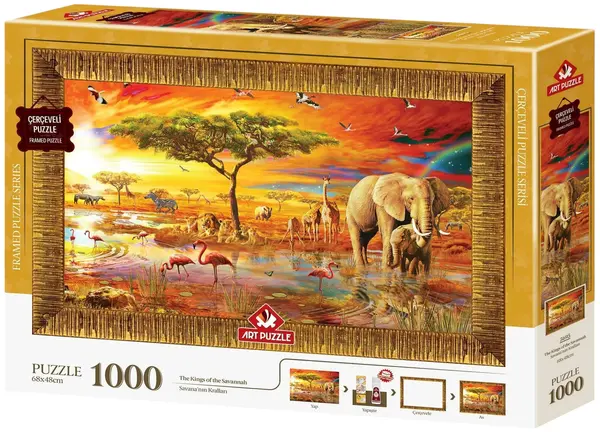 Set puzzle, ramă și adeziv Art Puzzle din 1000 piese - Regii savanei