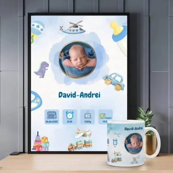 Set Rama foto si cana personalizate - cadou Boy Baby Born