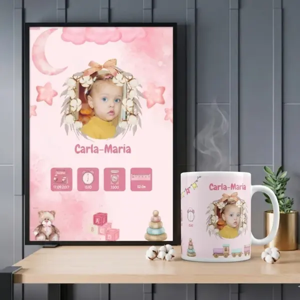 Set Rama foto si cana personalizate - cadou Girl Baby Born