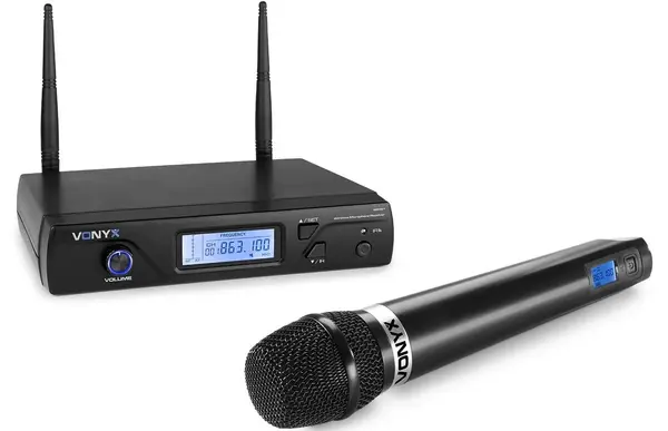 Set receptor UHF 16 canale si microfon wireless Vonyx WM61, Jack 6.3mm, XLR