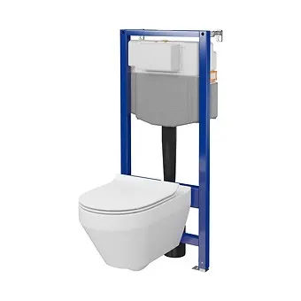 Set rezervor wc incastrat cu vas Wc oval si capac duroplast alb, Cersanit Crea CleanOn