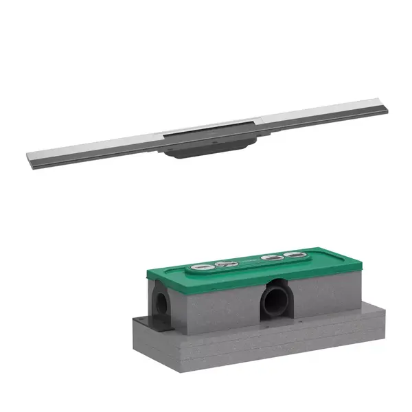Set rigola liniara de dus cu gratar din inox 800 mm, crom, corp de baza pentru instalare inclus, Hansgrohe RainDrain Flex