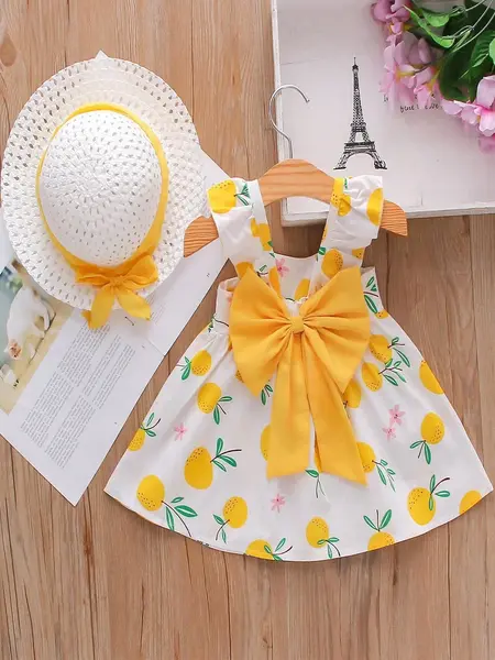 Set rochie cu pălărie DARIA - galben / 9-12luni