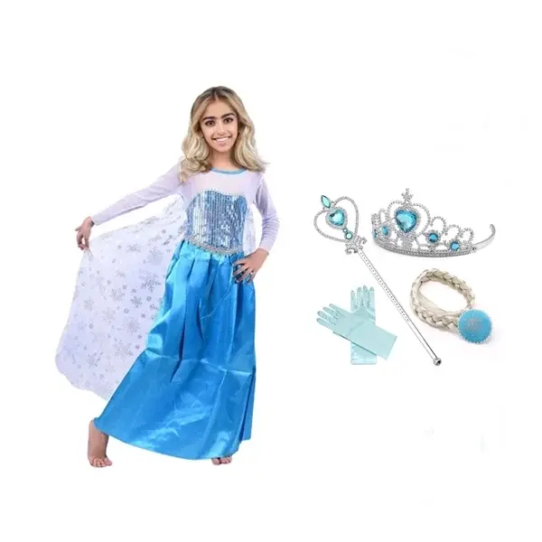 Set rochie si patru accesorii Elsa Frozen, 5-7 ani, Carnaval