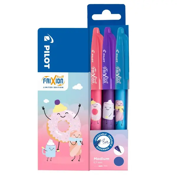 Set rollere cu cerneala Pilot Frixion Ball Fancy 0.7 mm 3 buc roz, bleu si violet Set rollere cu cerneala Pilot Frixion Ball Fancy 0.7 mm 3 buc roz, bleu si violet