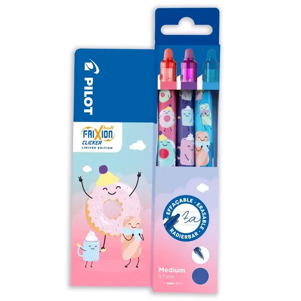 Set rollere cu cerneala Pilot Frixion Clicker Fancy 0.7 mm 3 buc roz, bleu si violet Set rollere cu cerneala Pilot Frixion Clicker Fancy 0.7 mm 3 buc roz, bleu si violet