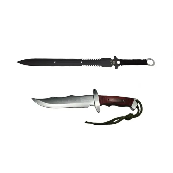 Set sabie si cutit de vanatoare, DEPOX , Steel Wolf, otel inoxidabil, 31 cm, argintiu