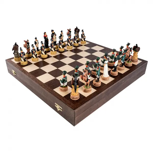 Set sah tematic din rasini - Napoleon in Rusia - in cutie wenge