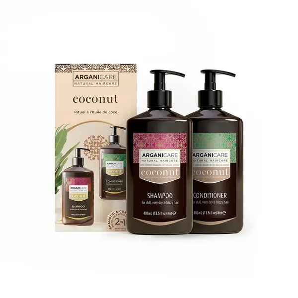 Set Sampon & Balsam cu Ulei de Cocos si Ulei de Argan pentru par tern foarte uscat sau frizzy, 2x400ml, Arganicare