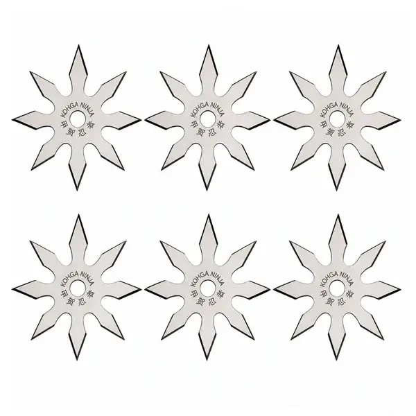 Set sase stele de aruncat, 8 colturi, otel inoxidabil, 10 cm, argintiu