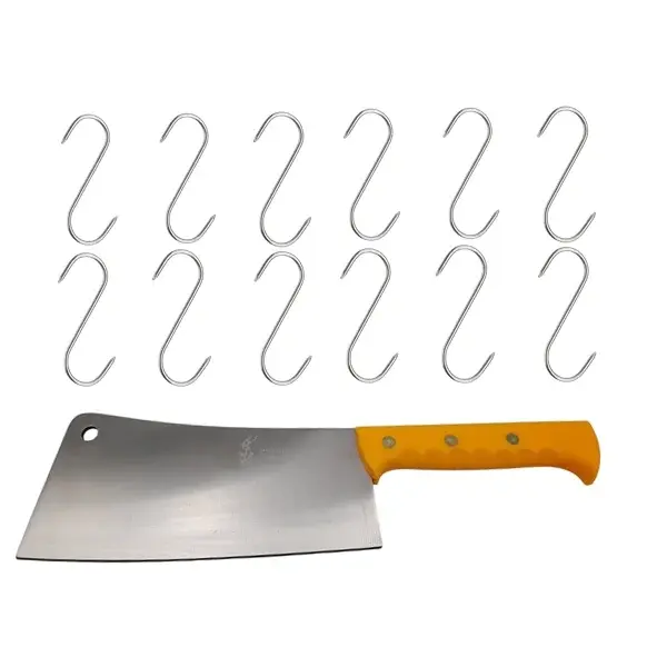 Set Satar macelarie Rough Kitchen, otel inoxidabil si 12 Carlige macelarie,inox DEPOX , 43.5 cm