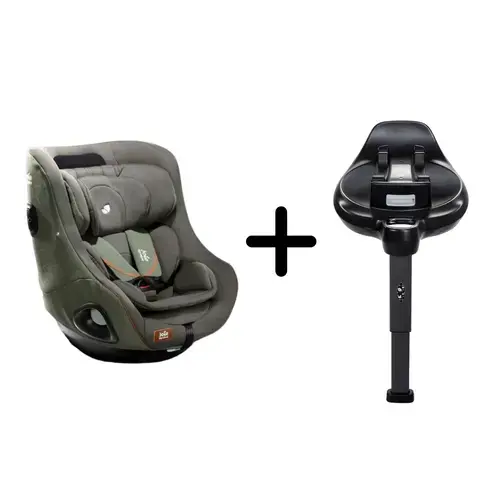Set scaun auto rotativ i-Size Joie i-Harbour Signature Pine, 40-105 cm + Baza i-Size i-Base Encore, testat ADAC si certificat R129 (Negru/Verde)