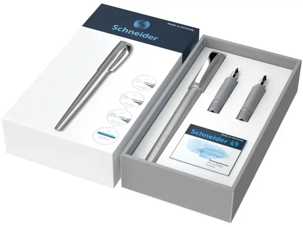 Set Schneider Callissima stilou caligrafie cu 2 capete de scriere si 6 rezerve cerneala,corp Antracit