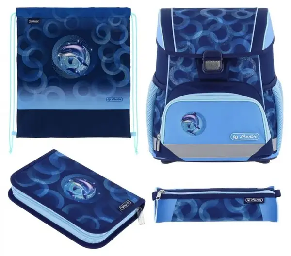 Set școlar Herlitz Loop Plus - Dolphin Ride, hiozdan , două penare și sac de sport