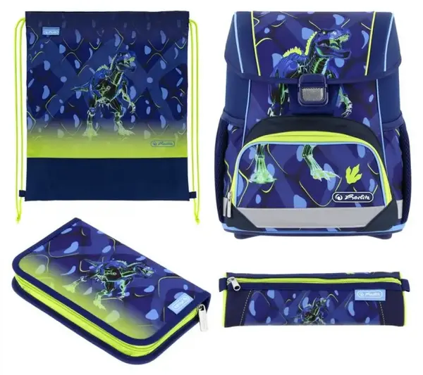 Set școlar Herlitz Loop Plus - T-Rex Explorer, hiozdan , două penare și sac de sport