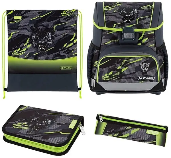 Set școlar Herlitz Loop Plus - Wild Panther, hiozdan , două penare și sac de sport