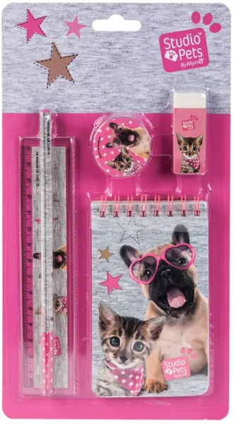 Set scolar Paso Studio Pets - 5 piese, Catel cu ochelari