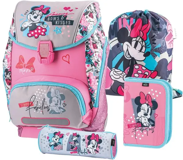 Set școlar Play Minnie Mouse - Ghiozdan, două penare și sac de sport