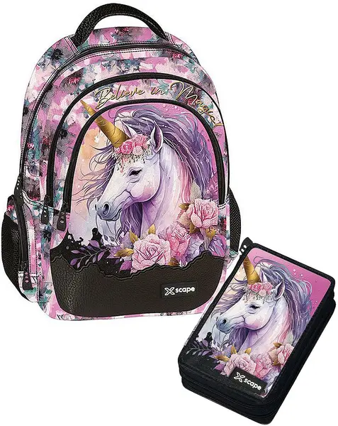 Set școlar rucsac cu penar și accesorii Graffiti Xscape - Unicorn