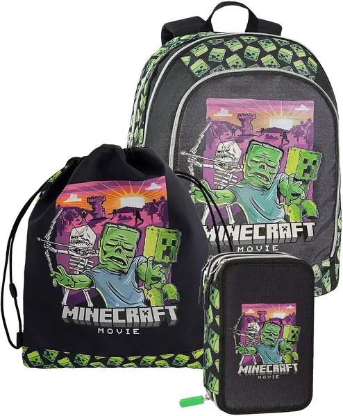 Set școlar rucsac, geantă sport și penar Panini Minecraft - Movie