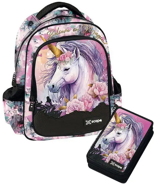 Set școlar rucsac pentru grădiniță și penar cu accesorii Graffiti Xscape - Unicorn