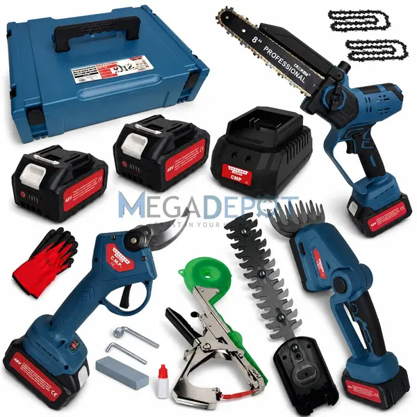 Set Scule cu acumulator 48v, Mini drujba electrica, foarfeca crengi, masina tuns gard viu, aparat fita vie Campion CMP1830