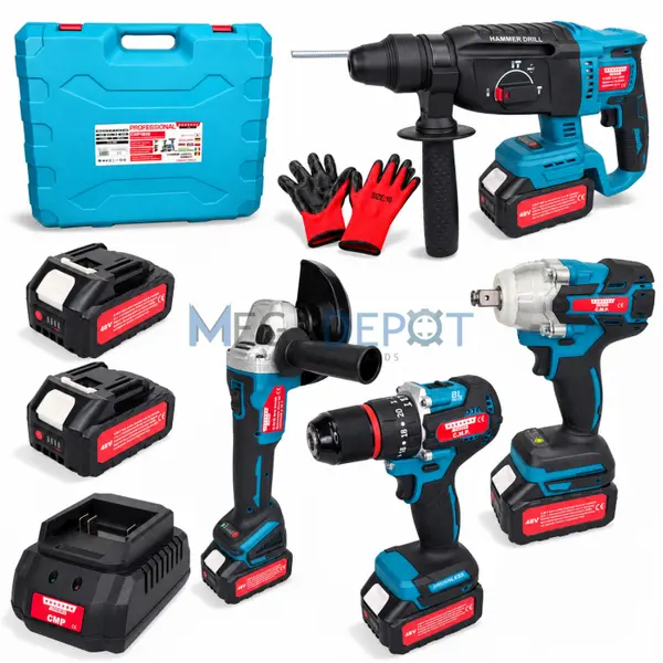 Set scule electrice 4 in 1 ALTAI, 2 x acumulatori 48v 6 Ah, Pistol de Impact, Ciocan Rotopercutor, Autofiletanta si Polizor Unghiular, motor burshless