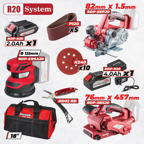 Set scule și accesorii Raider - R20, 3 mașini, 2Ah, 4Ah