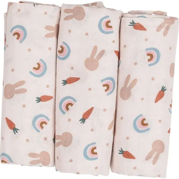 Set scutece pentru bebeluși Bubaba - Morcovi, 3 bucăți, 80 x 80 cm
