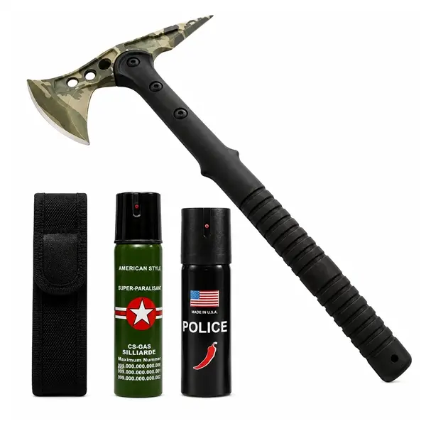 Set secure supravieturire, spray autoaparare si spray chili DEPOX , otel inoxidabil, 40 cm 110 ml 60 ml, teaca inclusa