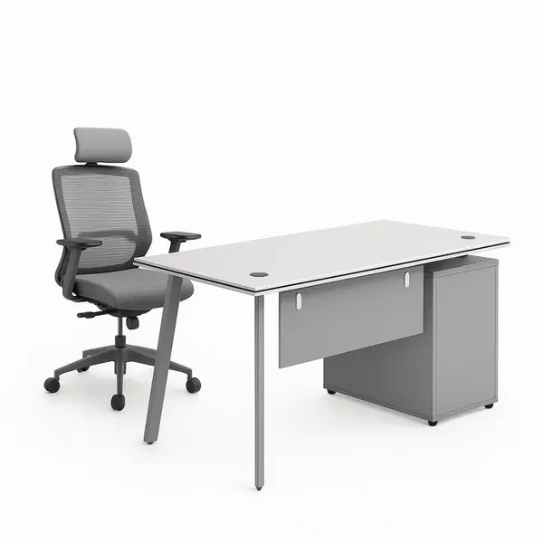 Set Serenity & ErgoAir - Birou cu dulap lateral si Scaun de birou ergonomic cu suport lombar