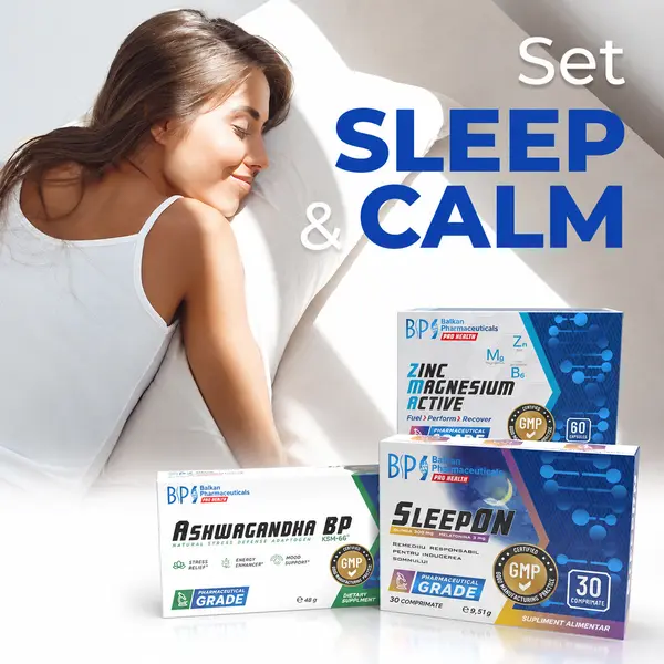 SET Sleep & Calm • Melatonină, Ashwagandha & ZMA • Somn Profund, Calm Mental și Treziri Energice - pentru 2 luni
