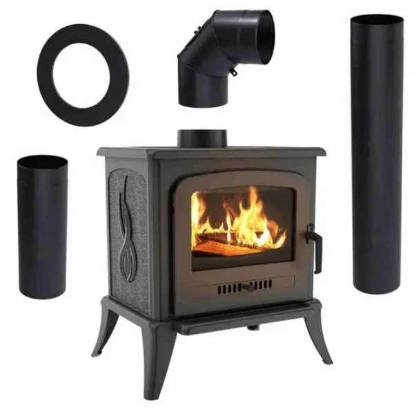 Set soba fonta pe lemne K7 cu piese de racordare 5-8kw neagra