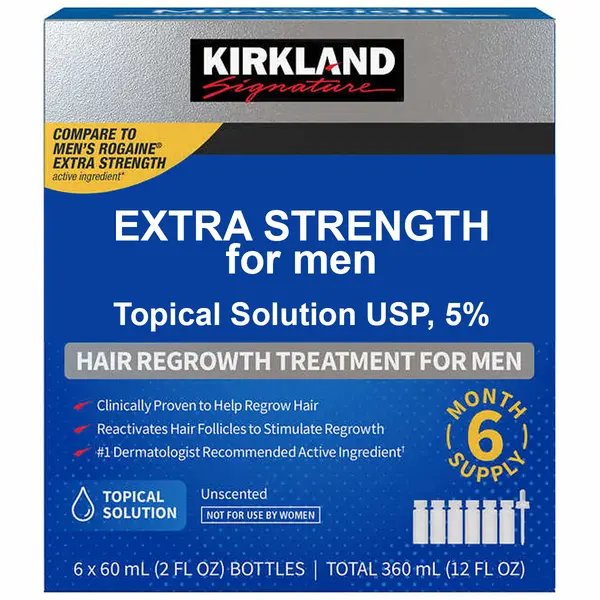 Set Solutie, Kirkland, Minoxidil 5%, pentru Stimularea Cresterii Parului si a Barbii, Pipeta Inclusa, 6x 60ml