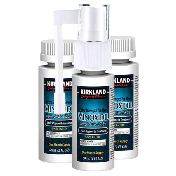 Set Solutie, Kirkland Signature, Minoxidil 5%, Tratament Impotriva Caderii Parului, Pulverizator Inclus, 3x 60ml