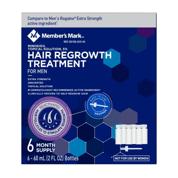 Set Solutie, Member Mark, Minoxidil 5%, Tratament Impotriva Caderii Parului, Pipeta Inclusa, 6x 60ml