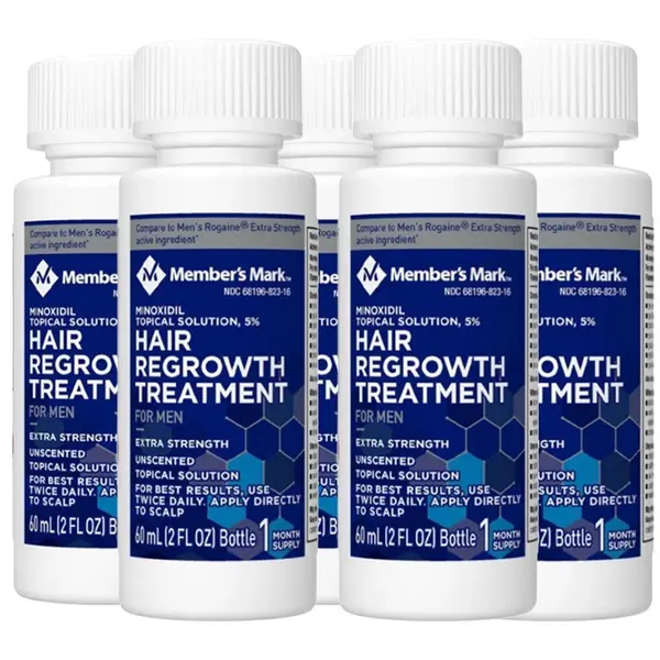 Set Solutie, Member Mark, Minoxidil 5%, Tratament Impotriva Caderii Parului, pentru Barbati, Pipeta Inclusa, 5x 60ml