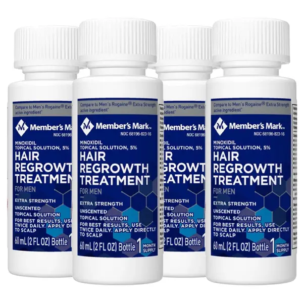 Set Solutie, Member's Mark, Minoxidil 5%, Tratament Impotriva Caderii Parului, pentru Barbati, Pipeta Inclusa, 4x 60ml