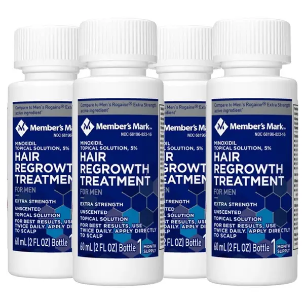 Set Solutie, Member's Mark, Minoxidil 5%, Tratament Impotriva Caderii Parului, pentru Barbati, Pipeta Inclusa, 4x 60ml