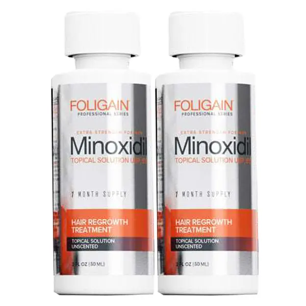 Set Solutie pentru Cresterea Parului, Foligain, Minoxidil 5%, Pipeta Inclusa, 2x 60ml