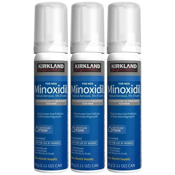 Set Spuma, Kirkland, Minoxidil 5%, pentru Stimularea Cresterii Parului si a Barbii, 3x 60ml