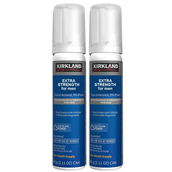 Set Spuma, Kirkland, Minoxidil 5%, pentru Stimularea Cresterii Parului si a Barbii, 2x 60ml