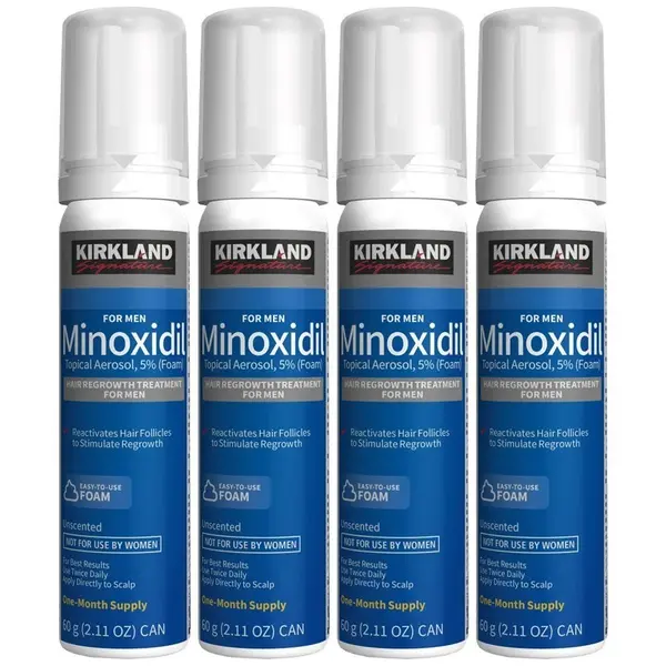 Set Spuma, Kirkland Signature, Minoxidil 5%, Tratament Impotriva Caderii Parului, 4x 60ml