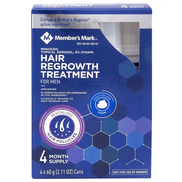 Set Spuma, Member Mark, Minoxidil 5%, Tratament Impotriva Caderii Parului, pentru Barbati, fara Parfum, 4x 60ml