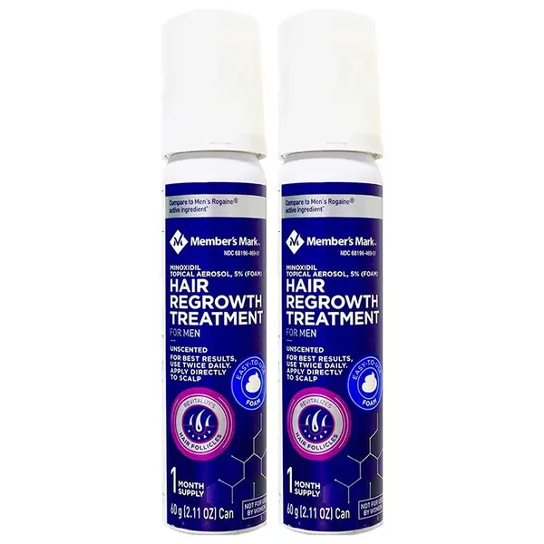 Set Spuma, Member Mark, Minoxidil 5%, Tratament Impotriva Caderii Parului, pentru Barbati, fara Parfum, 2x 60ml