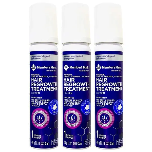 Set Spuma, Member's Mark, Minoxidil 5%, Tratament Impotriva Caderii Parului, pentru Barbati, fara Parfum, 3x 60ml
