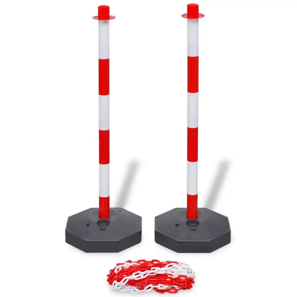 Set stalp semnalizare trafic, cu lant din plastic, 10 m