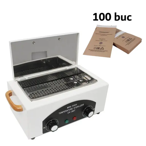 Set Sterilizator cu aer cald Pupinel Calibrat CH-360T si verificat tehnic + 100 pungi de sterilizare | EVERIN