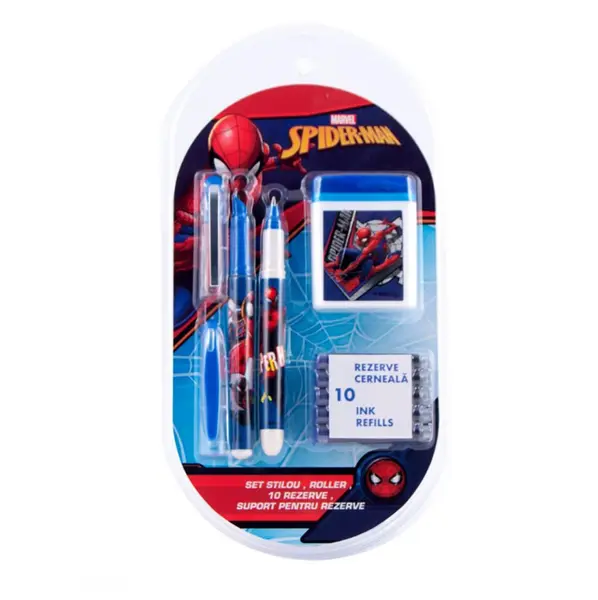 Set stilou, roller si 10 rezerve, Spiderman